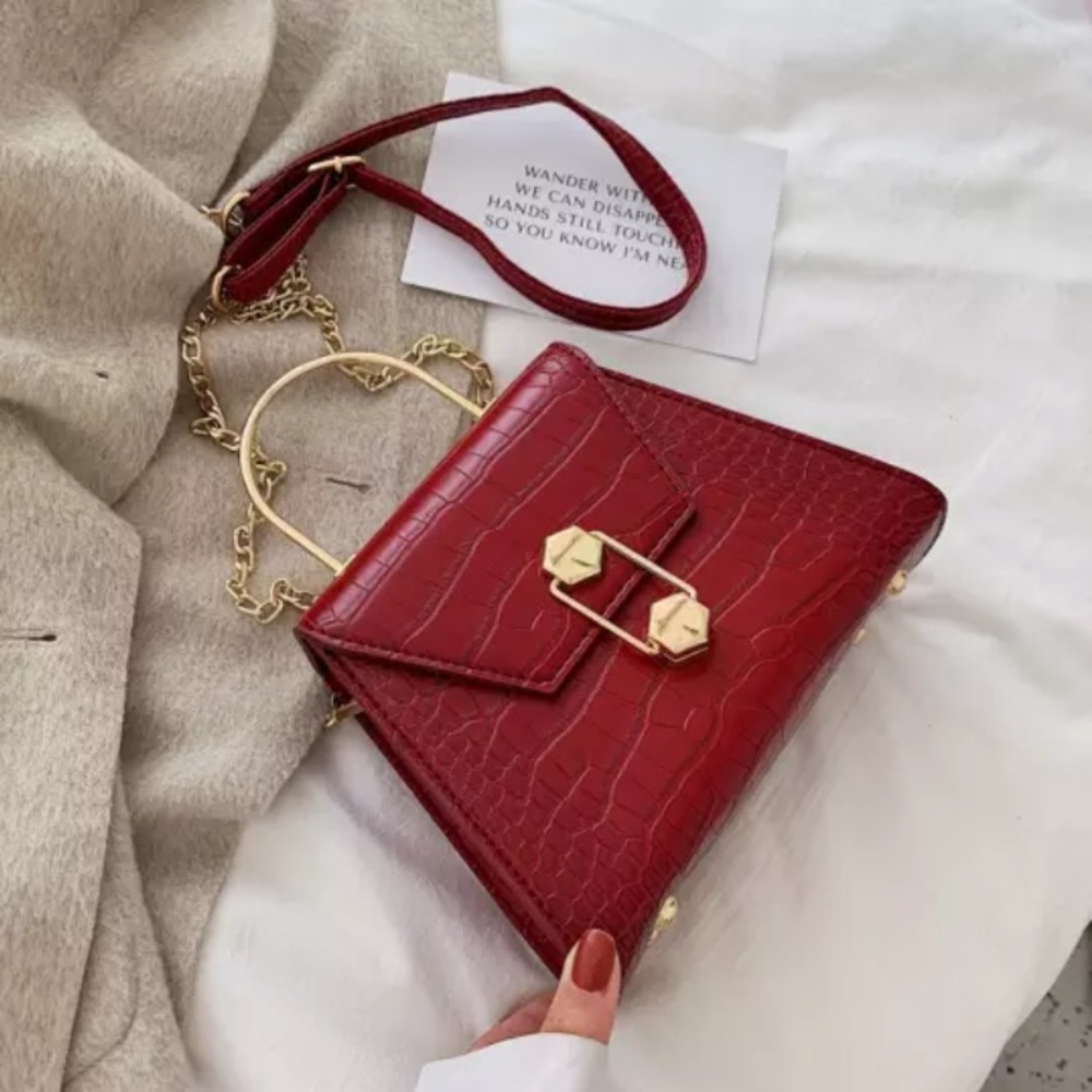 Red Clutch with Croc & Gold Details